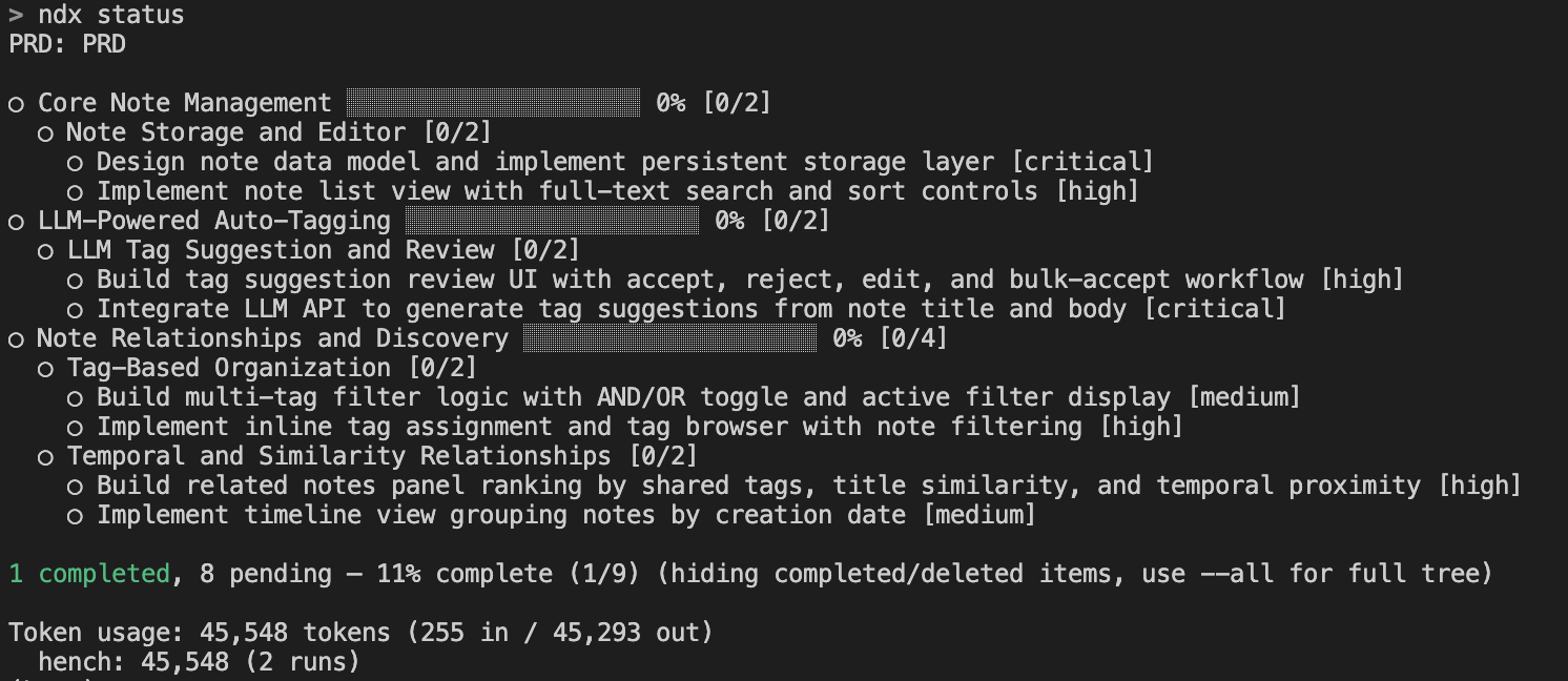 ndx status example